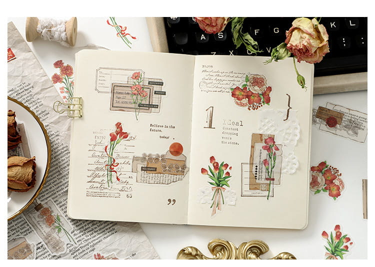 30 PCS Floral And Label Decor Stickers