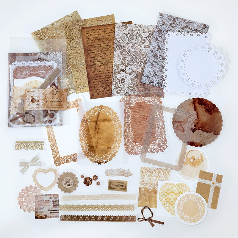 30 PCS Lace Workshop Decor Paper And Sticker