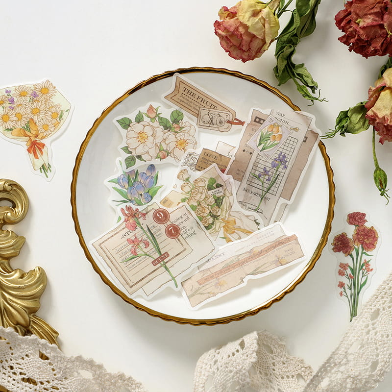 30 PCS Floral And Label Decor Stickers