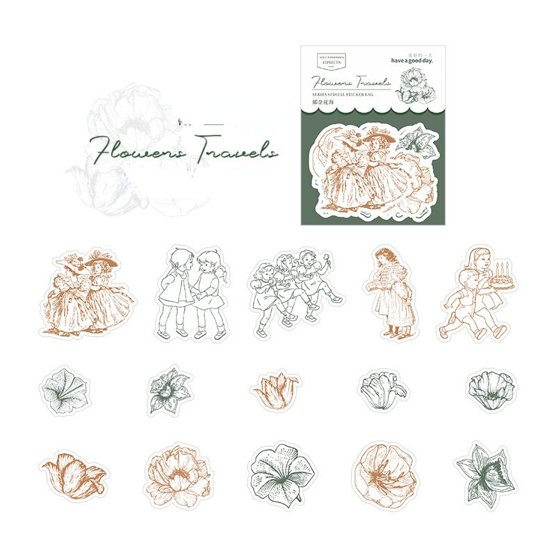 45 PCS Petals And Maiden Stickers Pack