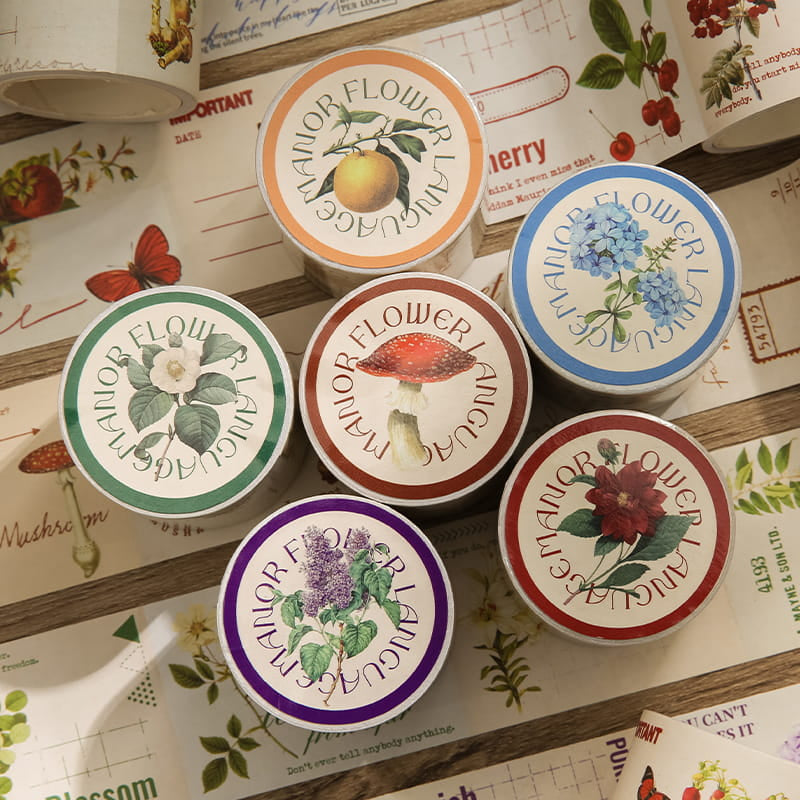 6 Rolls Manor Flower Writable Masking Tape Set