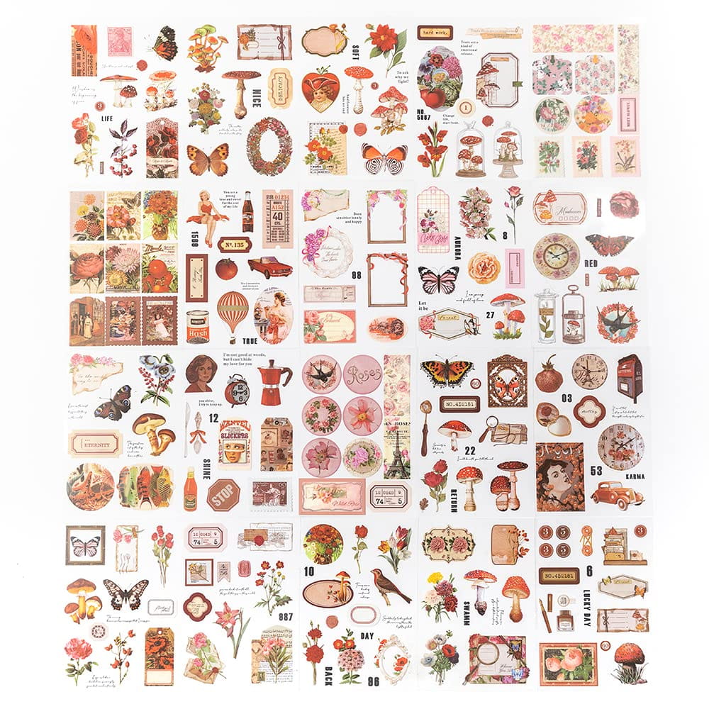 20 Sheets Vintage Precut PET Stickers Scrapbook