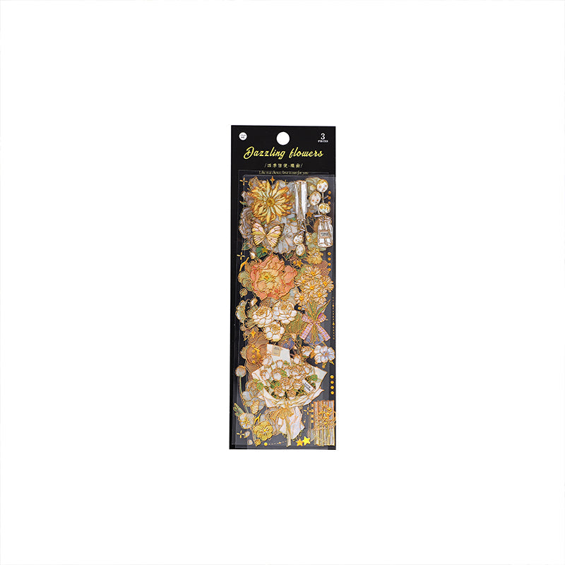12 Sheets Dazzling Floral Bronzing Decor Stickers