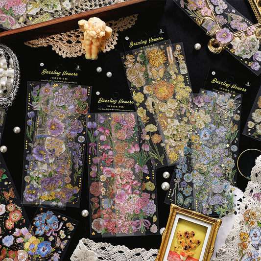 12 Sheets Dazzling Floral Bronzing Decor Stickers