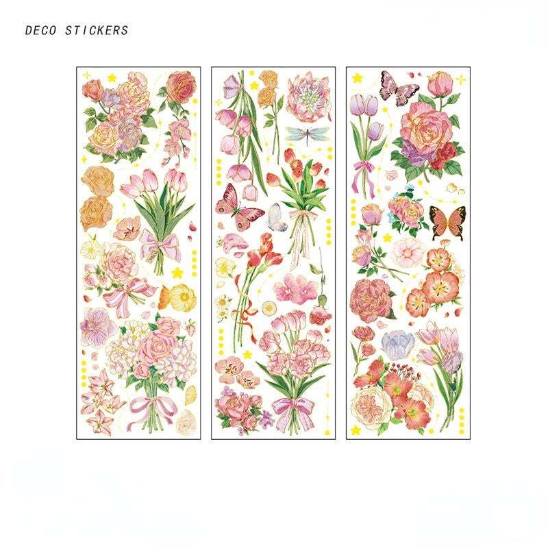 12 Sheets Dazzling Floral Bronzing Decor Stickers